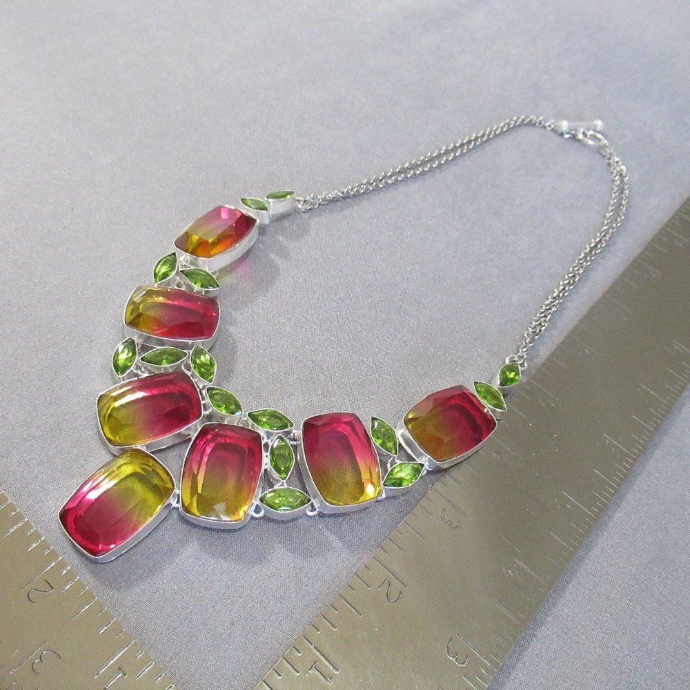 SUNRISE Peridot Tourmaline Necklace 18” Riviere - Picture 7 of 16